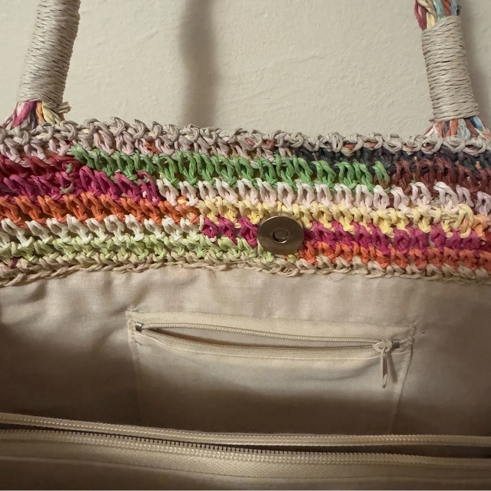 Paper Rope Yarn chochet shoulder bag tote multi color